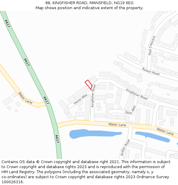 88, KINGFISHER ROAD, MANSFIELD, NG19 6EG: Location map and indicative extent of plot