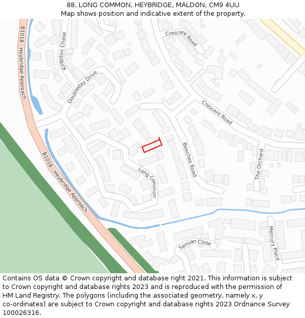 88, LONG COMMON, HEYBRIDGE, MALDON, CM9 4UU: Location map and indicative extent of plot
