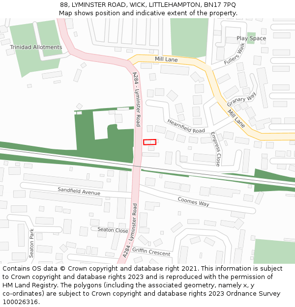 88, LYMINSTER ROAD, WICK, LITTLEHAMPTON, BN17 7PQ: Location map and indicative extent of plot