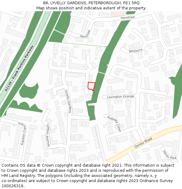 88, LYVELLY GARDENS, PETERBOROUGH, PE1 5RQ: Location map and indicative extent of plot