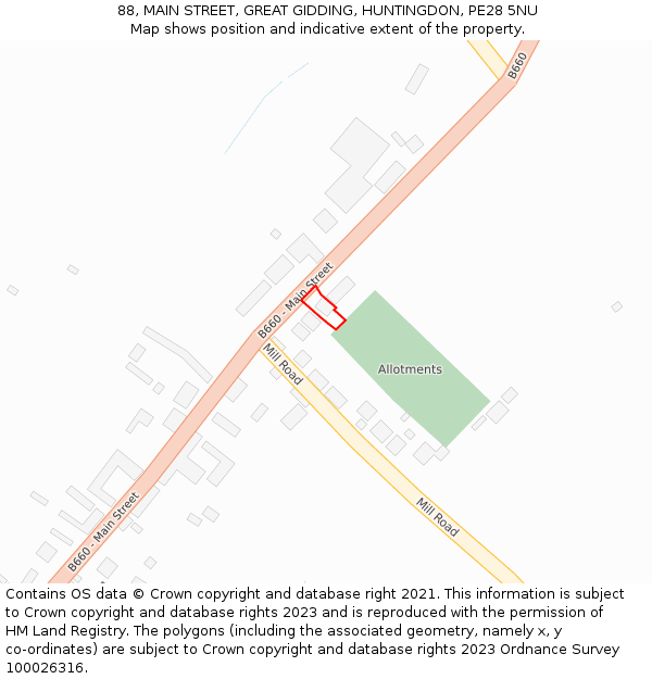88, MAIN STREET, GREAT GIDDING, HUNTINGDON, PE28 5NU: Location map and indicative extent of plot