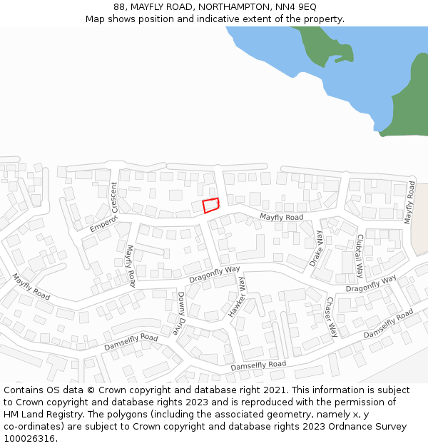 88, MAYFLY ROAD, NORTHAMPTON, NN4 9EQ: Location map and indicative extent of plot