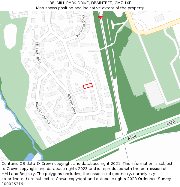 88, MILL PARK DRIVE, BRAINTREE, CM7 1XF: Location map and indicative extent of plot