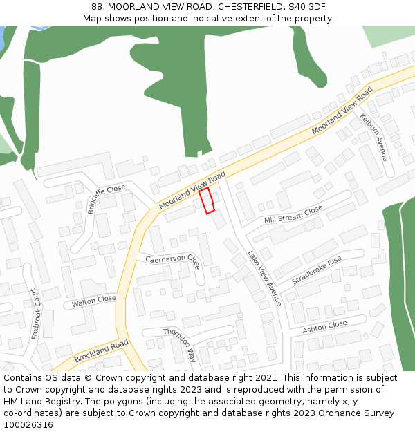 88, MOORLAND VIEW ROAD, CHESTERFIELD, S40 3DF: Location map and indicative extent of plot