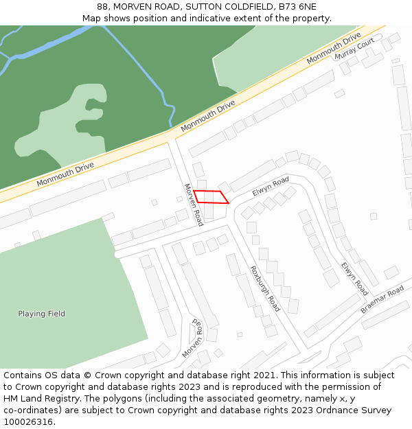 88, MORVEN ROAD, SUTTON COLDFIELD, B73 6NE: Location map and indicative extent of plot