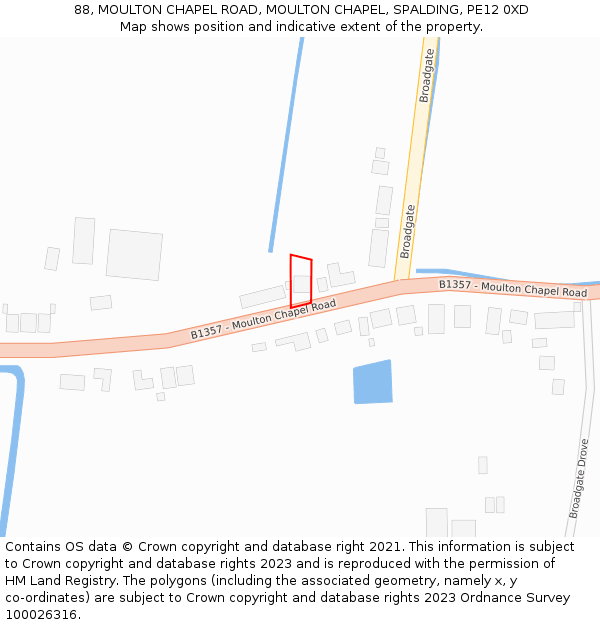 88, MOULTON CHAPEL ROAD, MOULTON CHAPEL, SPALDING, PE12 0XD: Location map and indicative extent of plot