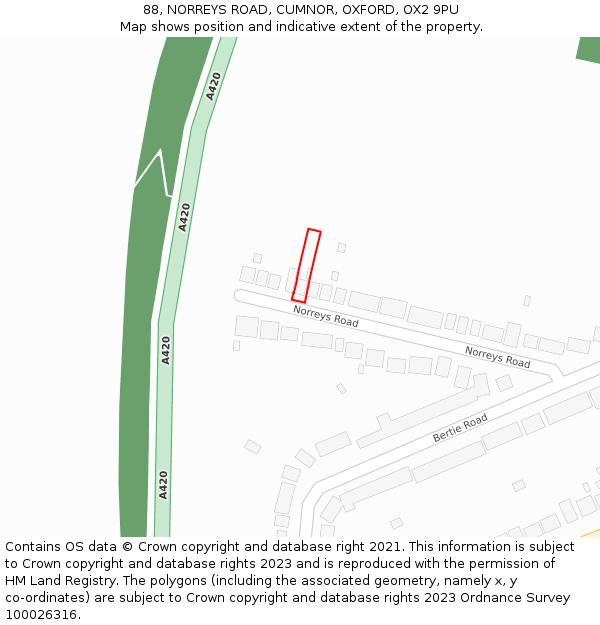 88, NORREYS ROAD, CUMNOR, OXFORD, OX2 9PU: Location map and indicative extent of plot