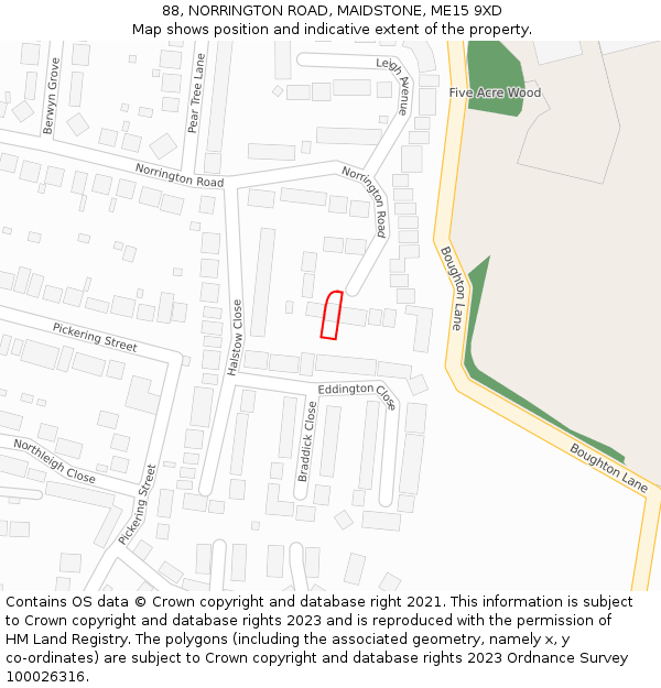 88, NORRINGTON ROAD, MAIDSTONE, ME15 9XD: Location map and indicative extent of plot