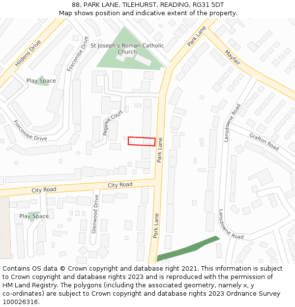 88, PARK LANE, TILEHURST, READING, RG31 5DT: Location map and indicative extent of plot