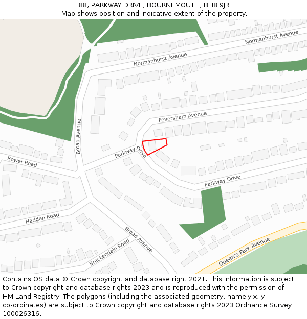 88, PARKWAY DRIVE, BOURNEMOUTH, BH8 9JR: Location map and indicative extent of plot