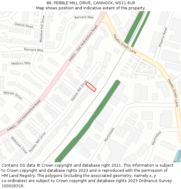 88, PEBBLE MILL DRIVE, CANNOCK, WS11 6UR: Location map and indicative extent of plot