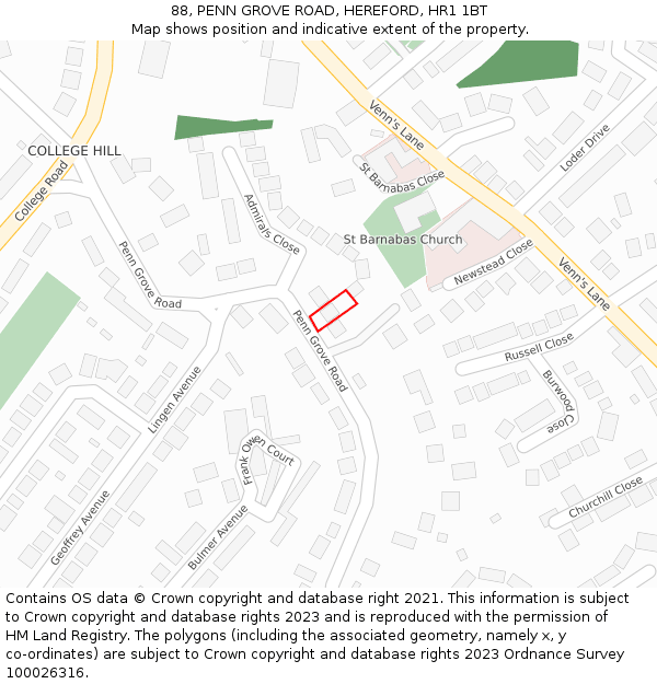 88, PENN GROVE ROAD, HEREFORD, HR1 1BT: Location map and indicative extent of plot