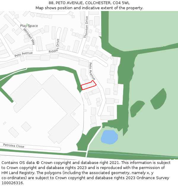 88, PETO AVENUE, COLCHESTER, CO4 5WL: Location map and indicative extent of plot