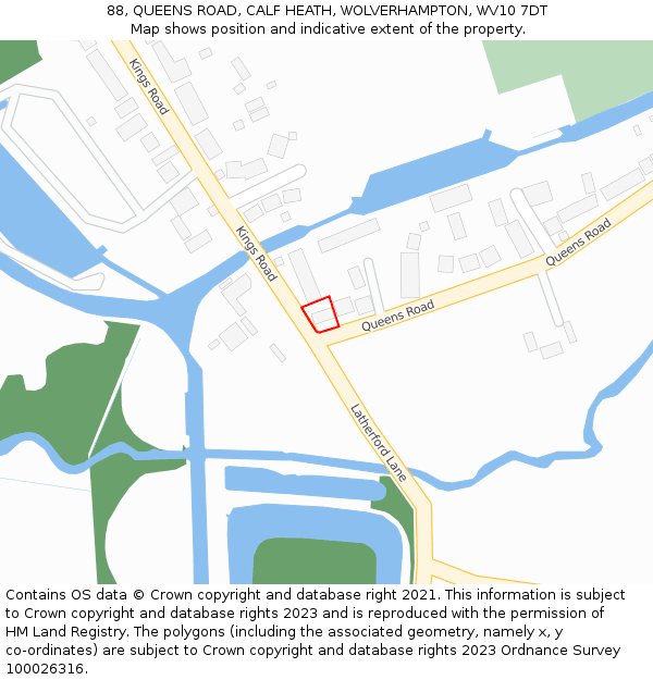 88, QUEENS ROAD, CALF HEATH, WOLVERHAMPTON, WV10 7DT: Location map and indicative extent of plot