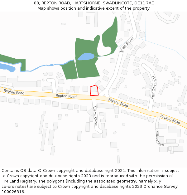 88, REPTON ROAD, HARTSHORNE, SWADLINCOTE, DE11 7AE: Location map and indicative extent of plot