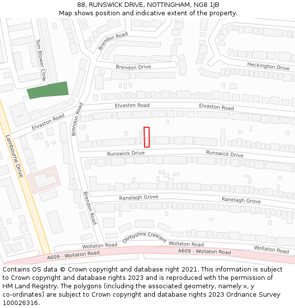 88, RUNSWICK DRIVE, NOTTINGHAM, NG8 1JB: Location map and indicative extent of plot