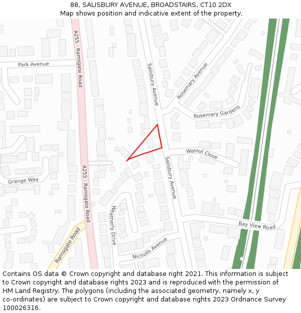 88, SALISBURY AVENUE, BROADSTAIRS, CT10 2DX: Location map and indicative extent of plot
