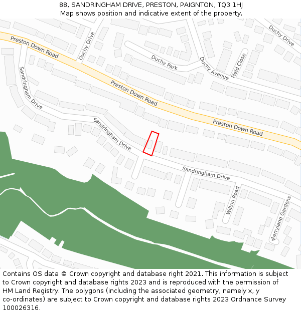 88, SANDRINGHAM DRIVE, PRESTON, PAIGNTON, TQ3 1HJ: Location map and indicative extent of plot