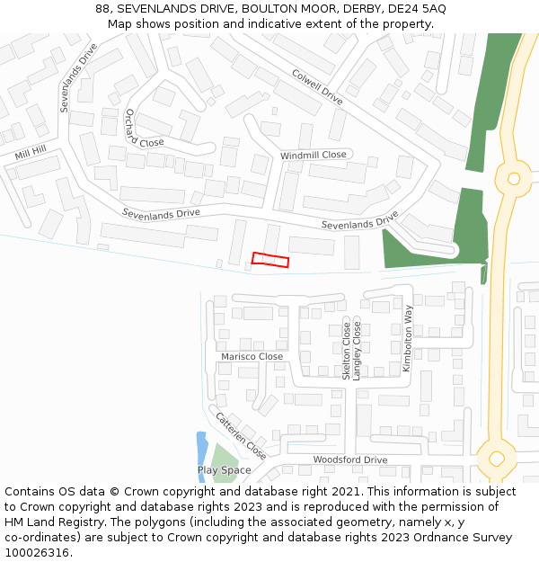 88, SEVENLANDS DRIVE, BOULTON MOOR, DERBY, DE24 5AQ: Location map and indicative extent of plot