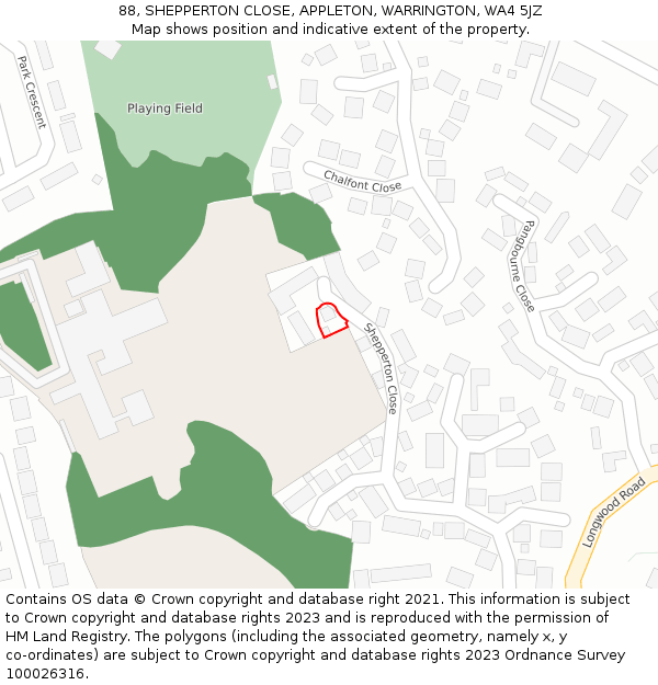 88, SHEPPERTON CLOSE, APPLETON, WARRINGTON, WA4 5JZ: Location map and indicative extent of plot