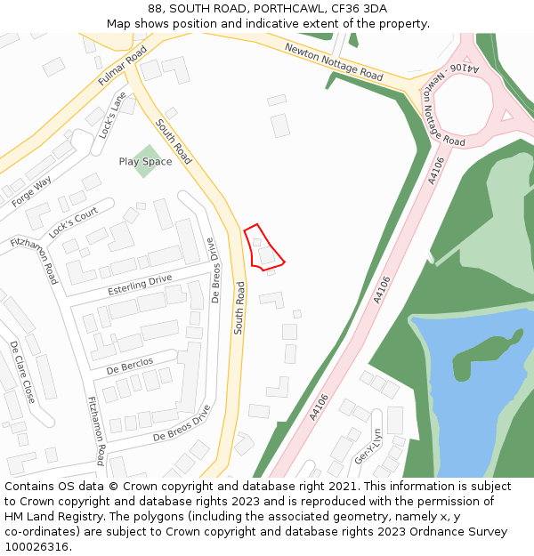 88, SOUTH ROAD, PORTHCAWL, CF36 3DA: Location map and indicative extent of plot