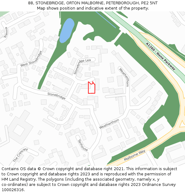 88, STONEBRIDGE, ORTON MALBORNE, PETERBOROUGH, PE2 5NT: Location map and indicative extent of plot