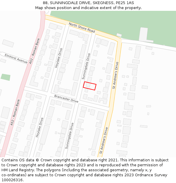 88, SUNNINGDALE DRIVE, SKEGNESS, PE25 1AS: Location map and indicative extent of plot