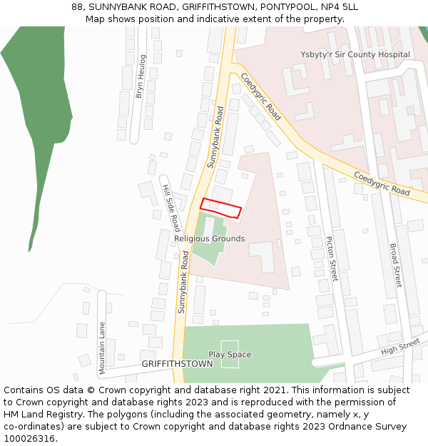 88, SUNNYBANK ROAD, GRIFFITHSTOWN, PONTYPOOL, NP4 5LL: Location map and indicative extent of plot
