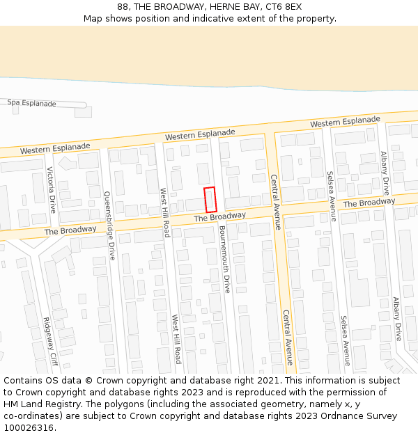88, THE BROADWAY, HERNE BAY, CT6 8EX: Location map and indicative extent of plot