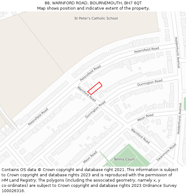 88, WARNFORD ROAD, BOURNEMOUTH, BH7 6QT: Location map and indicative extent of plot