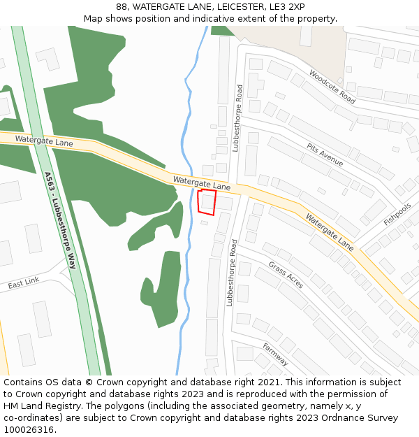 88, WATERGATE LANE, LEICESTER, LE3 2XP: Location map and indicative extent of plot