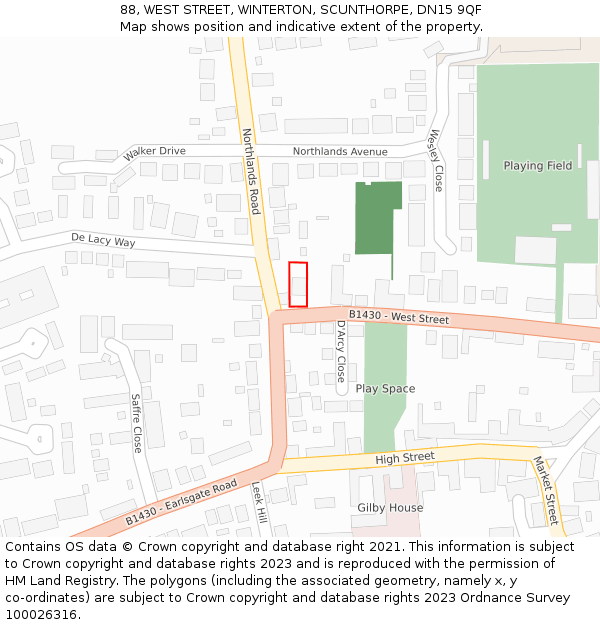 88, WEST STREET, WINTERTON, SCUNTHORPE, DN15 9QF: Location map and indicative extent of plot