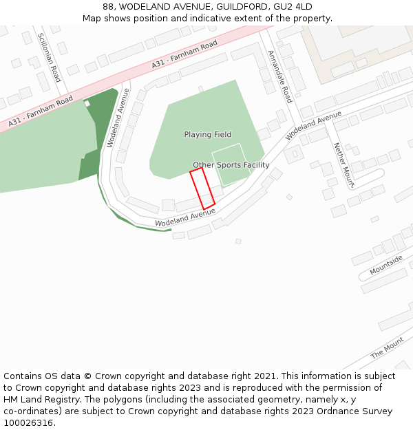 88, WODELAND AVENUE, GUILDFORD, GU2 4LD: Location map and indicative extent of plot