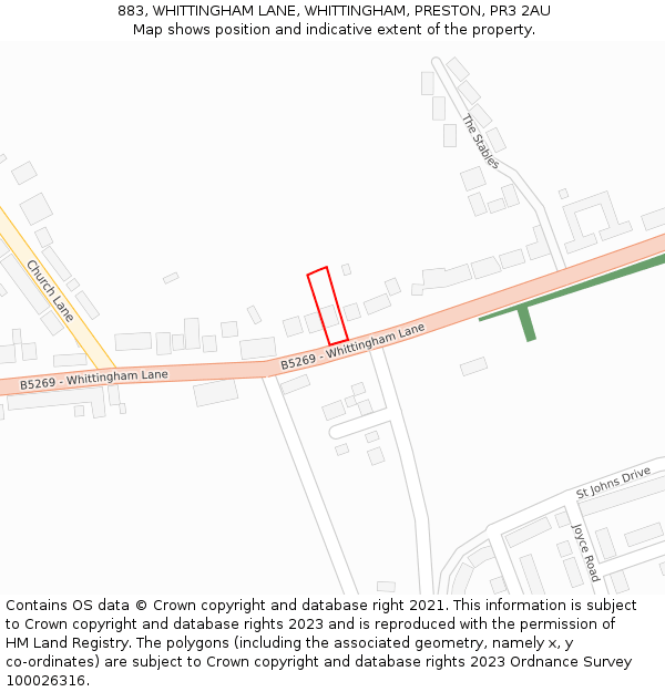 883, WHITTINGHAM LANE, WHITTINGHAM, PRESTON, PR3 2AU: Location map and indicative extent of plot