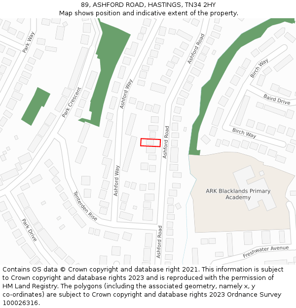 89, ASHFORD ROAD, HASTINGS, TN34 2HY: Location map and indicative extent of plot