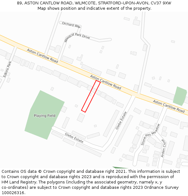 89, ASTON CANTLOW ROAD, WILMCOTE, STRATFORD-UPON-AVON, CV37 9XW: Location map and indicative extent of plot
