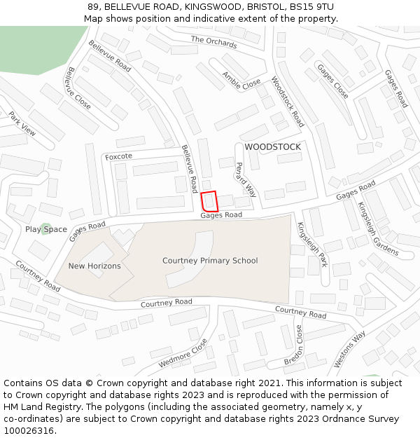 89, BELLEVUE ROAD, KINGSWOOD, BRISTOL, BS15 9TU: Location map and indicative extent of plot