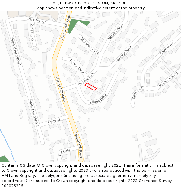 89, BERWICK ROAD, BUXTON, SK17 9LZ: Location map and indicative extent of plot