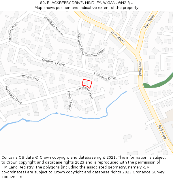89, BLACKBERRY DRIVE, HINDLEY, WIGAN, WN2 3JU: Location map and indicative extent of plot
