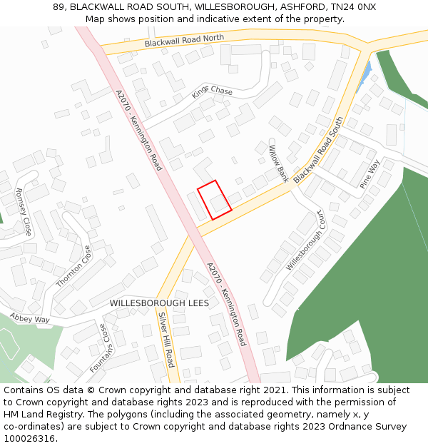 89, BLACKWALL ROAD SOUTH, WILLESBOROUGH, ASHFORD, TN24 0NX: Location map and indicative extent of plot