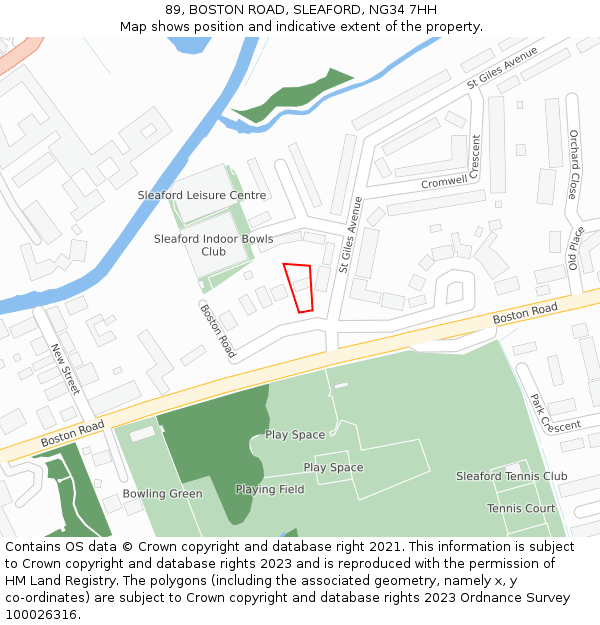 89, BOSTON ROAD, SLEAFORD, NG34 7HH: Location map and indicative extent of plot