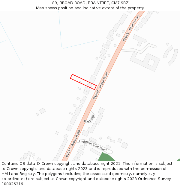 89, BROAD ROAD, BRAINTREE, CM7 9RZ: Location map and indicative extent of plot