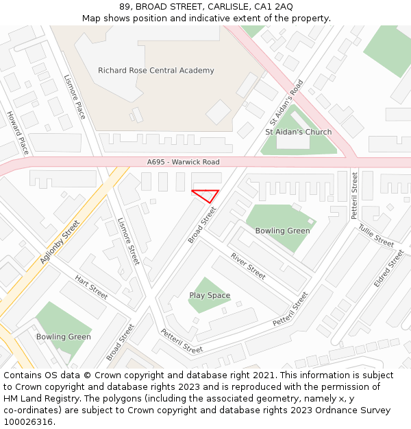 89, BROAD STREET, CARLISLE, CA1 2AQ: Location map and indicative extent of plot