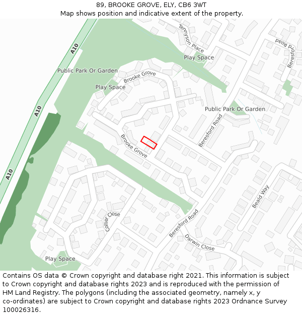 89, BROOKE GROVE, ELY, CB6 3WT: Location map and indicative extent of plot