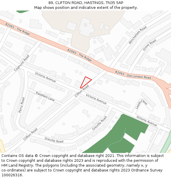 89, CLIFTON ROAD, HASTINGS, TN35 5AP: Location map and indicative extent of plot