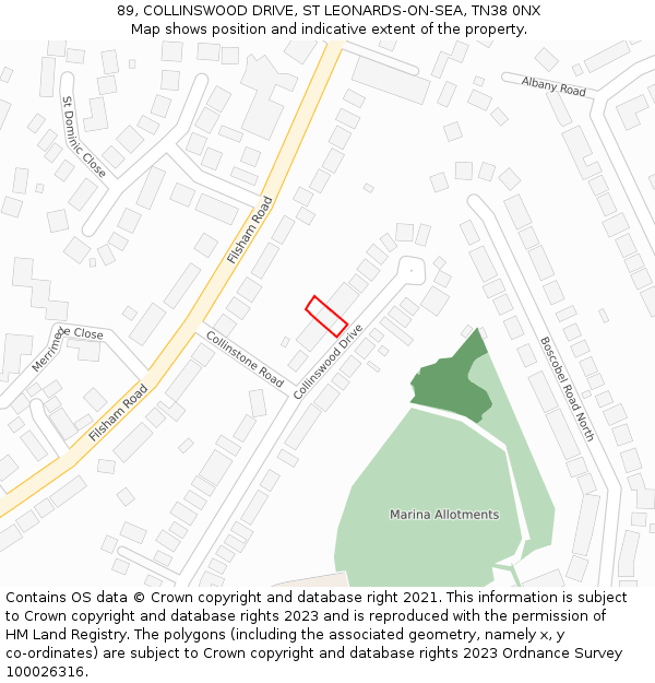 89, COLLINSWOOD DRIVE, ST LEONARDS-ON-SEA, TN38 0NX: Location map and indicative extent of plot