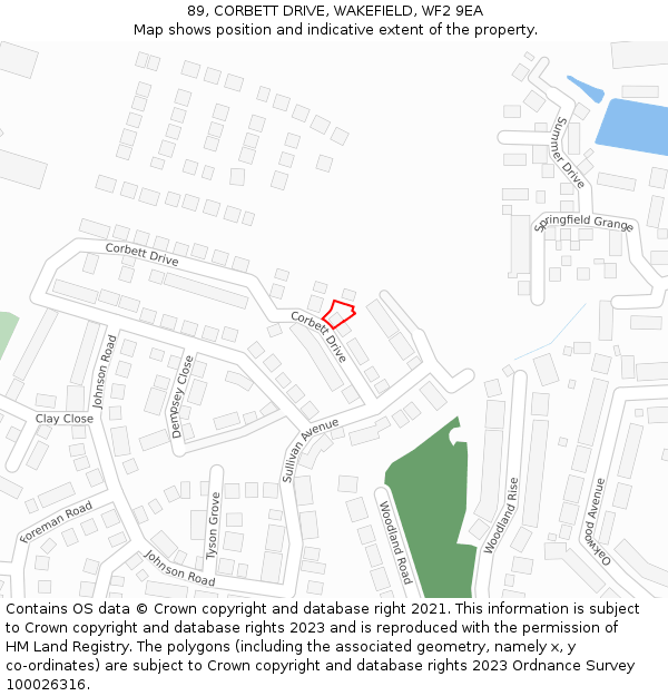 89, CORBETT DRIVE, WAKEFIELD, WF2 9EA: Location map and indicative extent of plot