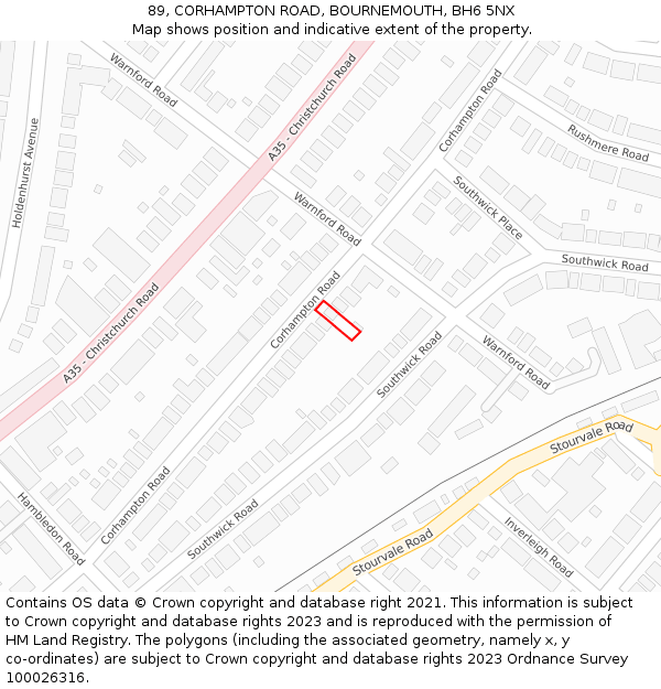 89, CORHAMPTON ROAD, BOURNEMOUTH, BH6 5NX: Location map and indicative extent of plot