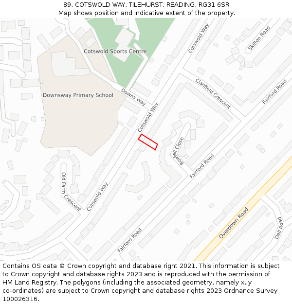 89, COTSWOLD WAY, TILEHURST, READING, RG31 6SR: Location map and indicative extent of plot