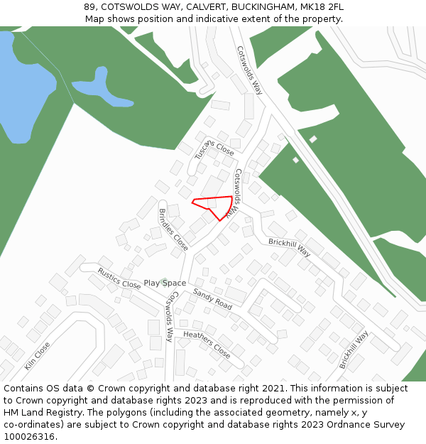 89, COTSWOLDS WAY, CALVERT, BUCKINGHAM, MK18 2FL: Location map and indicative extent of plot